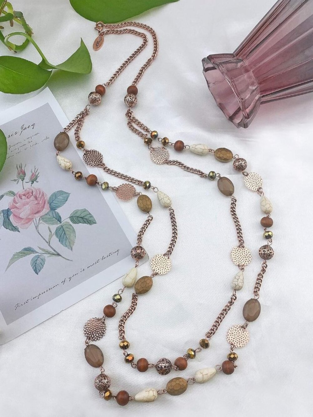 Long Necklaces for Women Trendy, Boho Layered Crystal Beaded Collar Necklaces fo - Picture 4 of 7